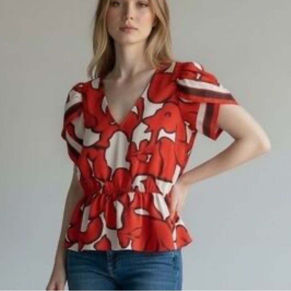 NINE WEST FLORAL PEPLUM TOP